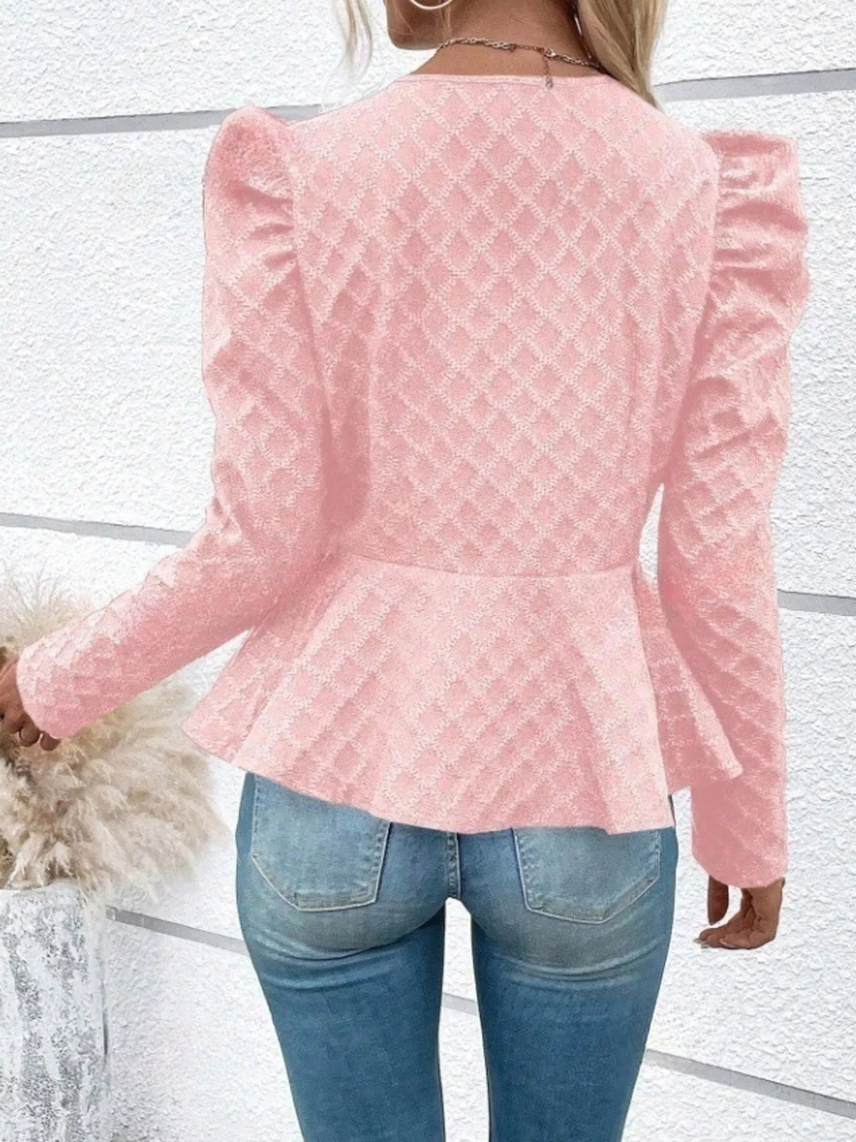 Puff Sleeve Textured Jacquard Jacket, view 7