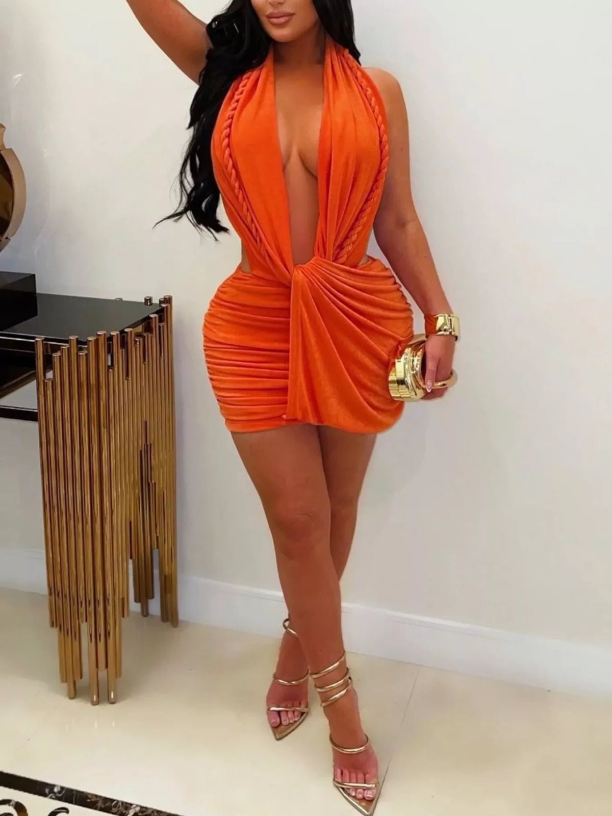 Ruched Halter Neck Bodycon Mini Dress