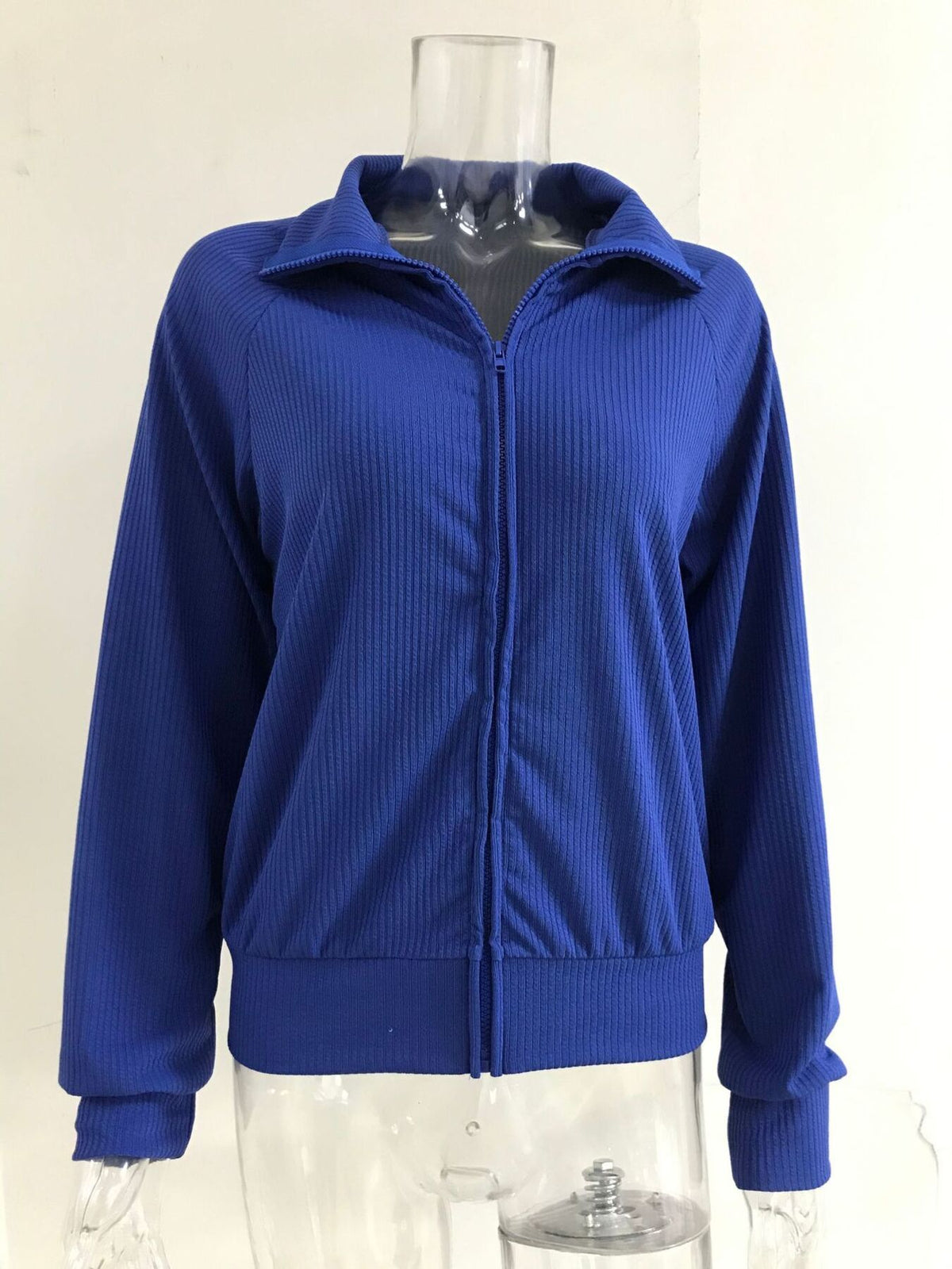 Full Size Ribbed Knit Zip-Up Outerwear Plus Size, view 3