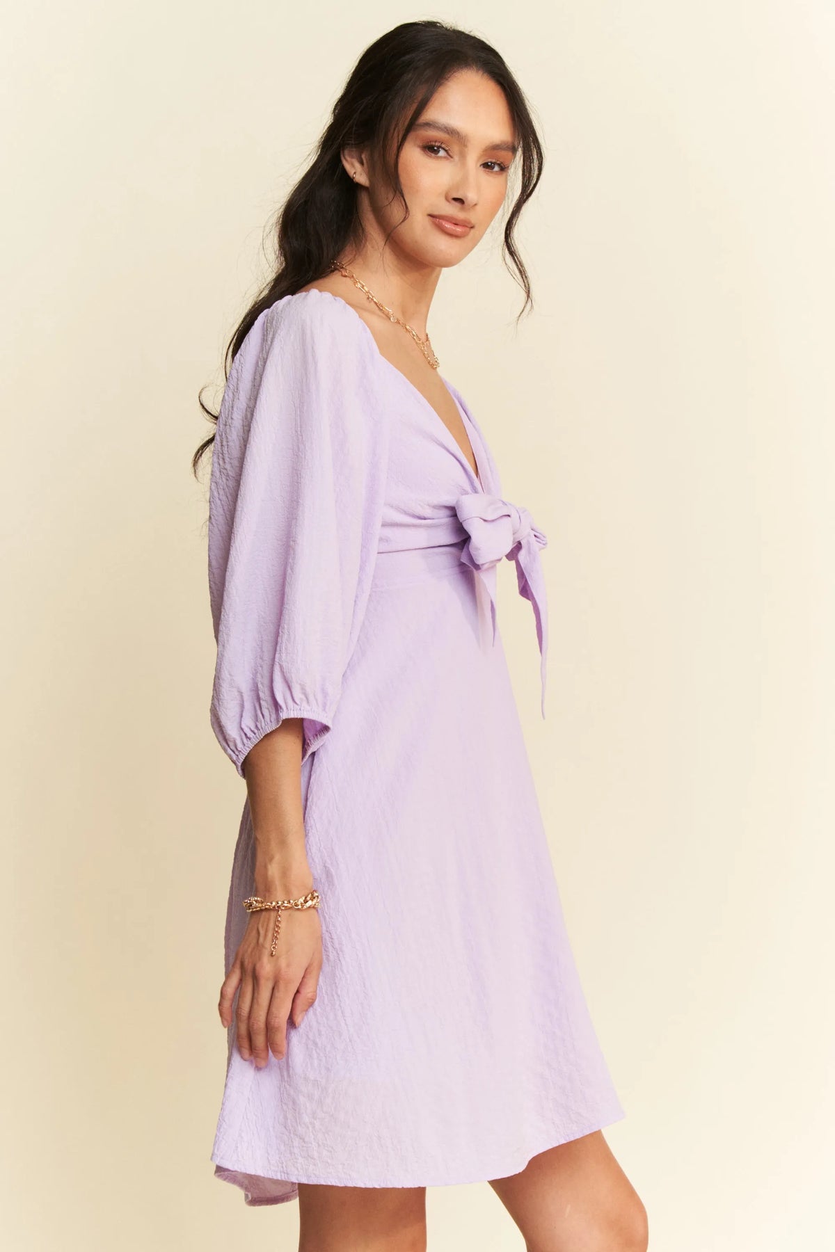 Davi & Dani Self-Tie Puff Sleeve Smocking Open Back Mini Dress - Lilixa.store