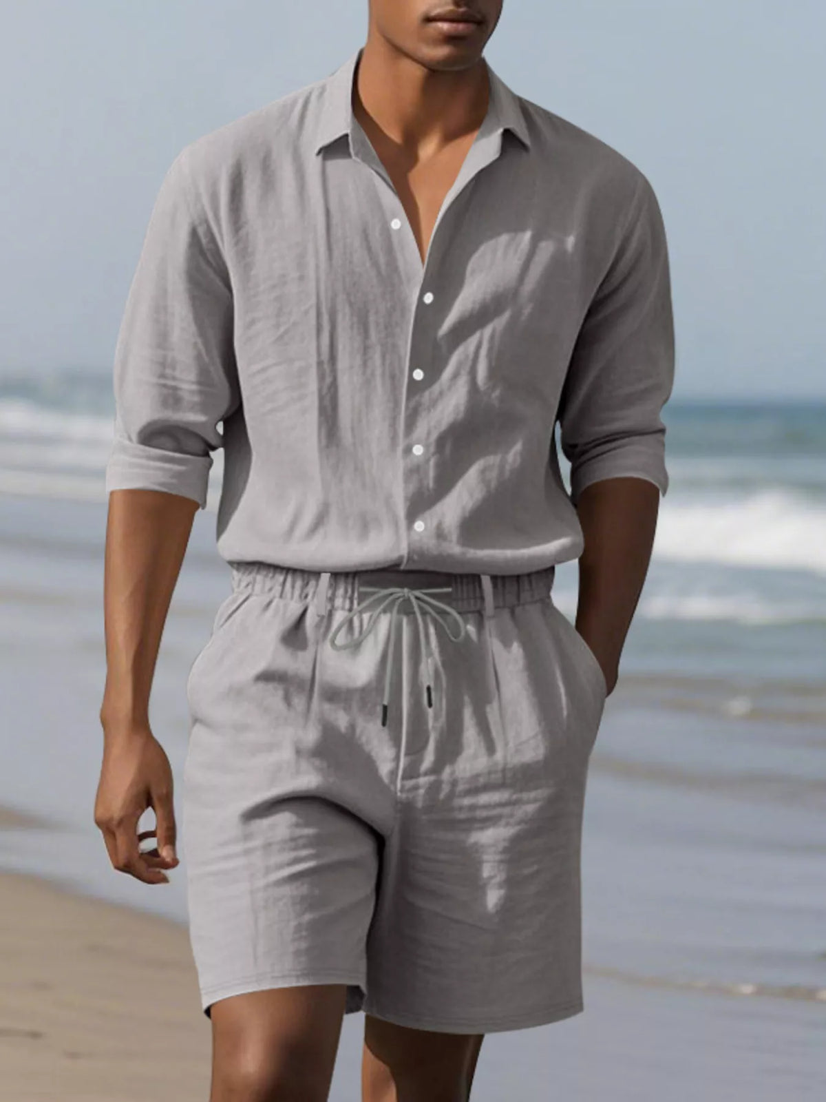 Men's Full Size Casual Button-Down Shirt and Shorts Set Plus Size