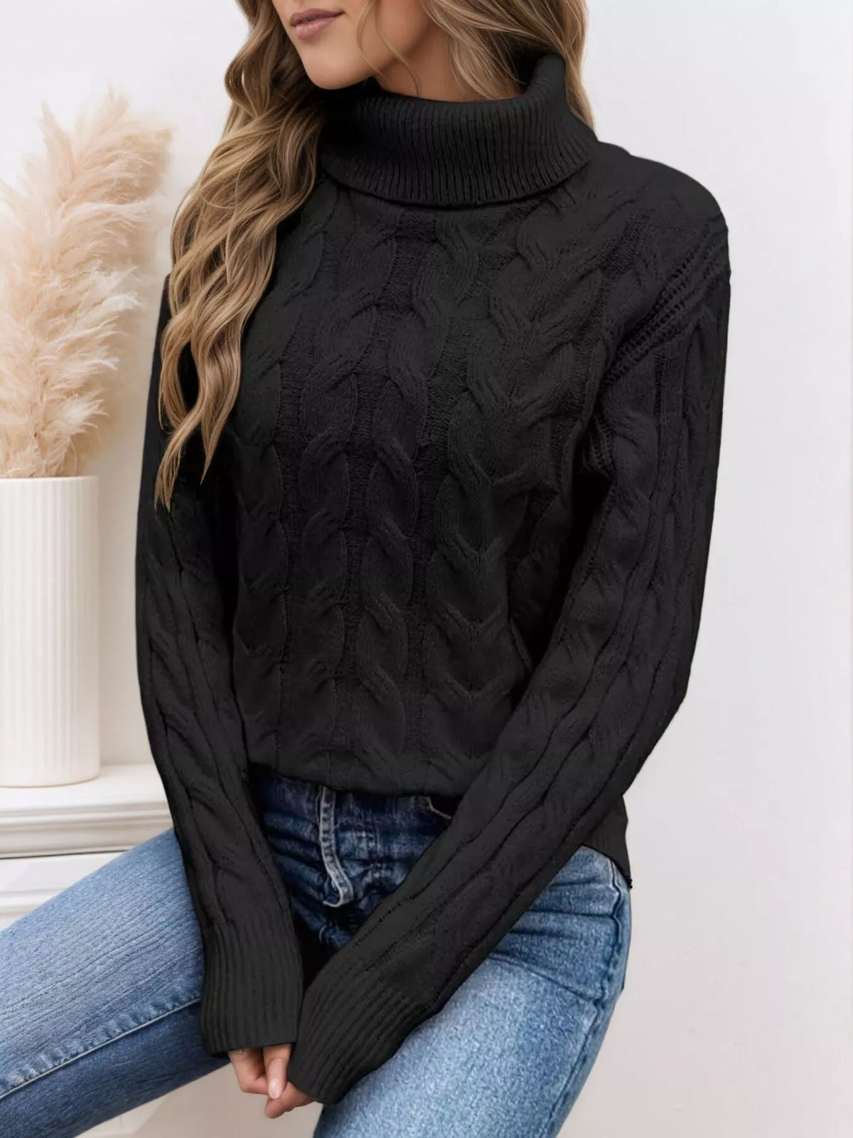 Cable-Knit Turtleneck Sweater