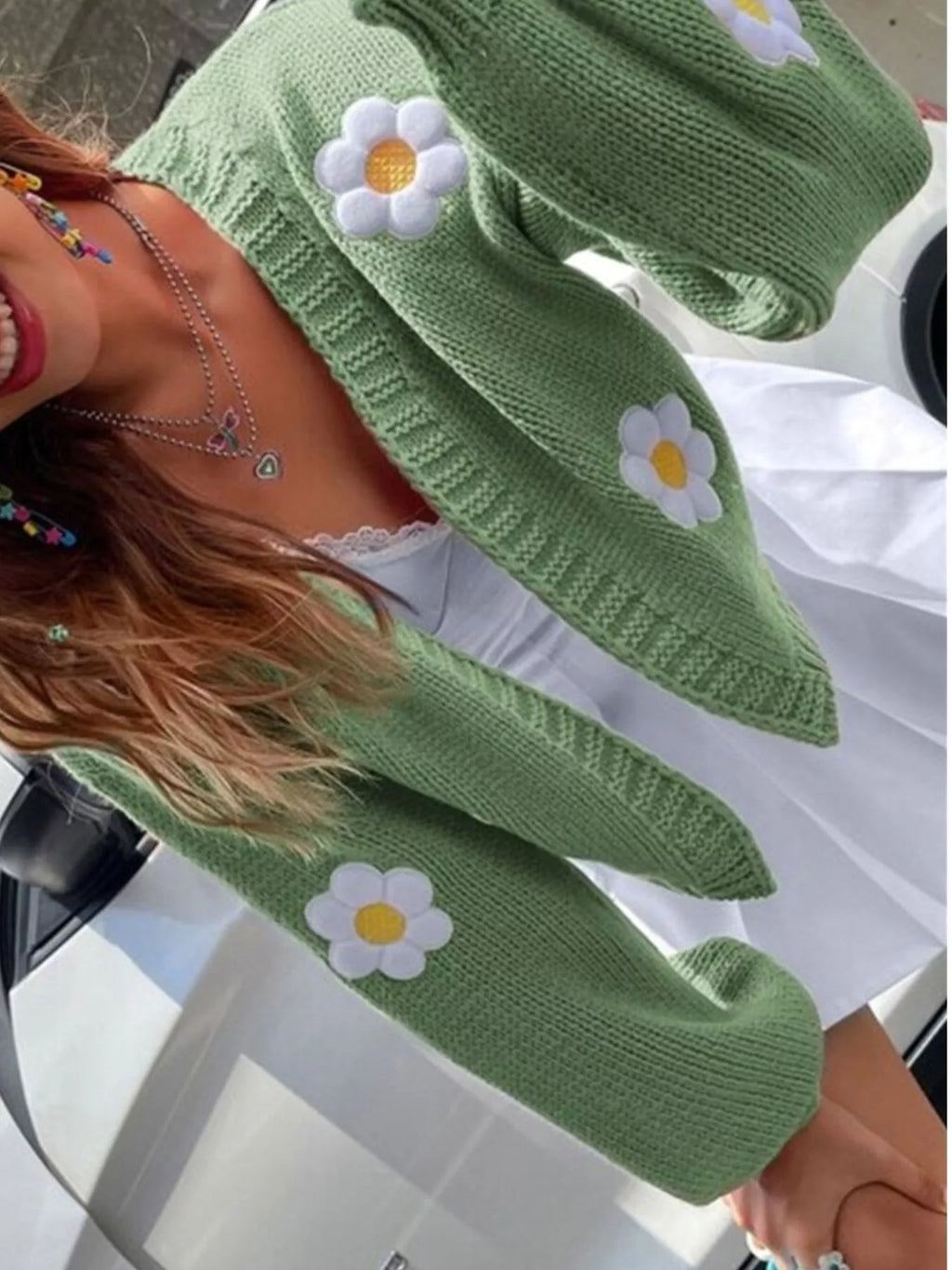 Floral Open Front Knit Cardigan - Lilixa.store