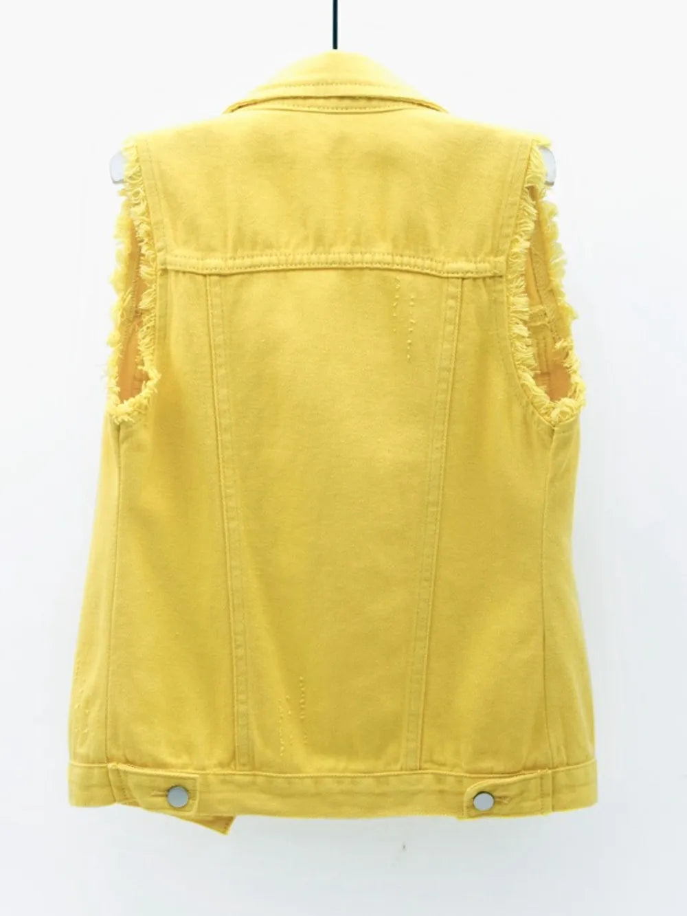 Full Size Button Down Raw Hem Sleeveless Denim Jacket Plus Size, view 10