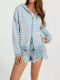 Striped Hooded Zip-Up Knit Cardigan - Lilixa.store