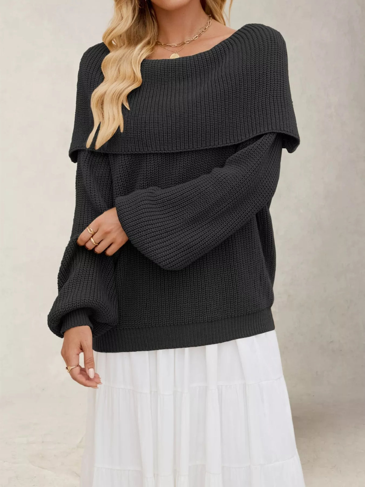 Off-Shoulder Long Sleeve Sweater