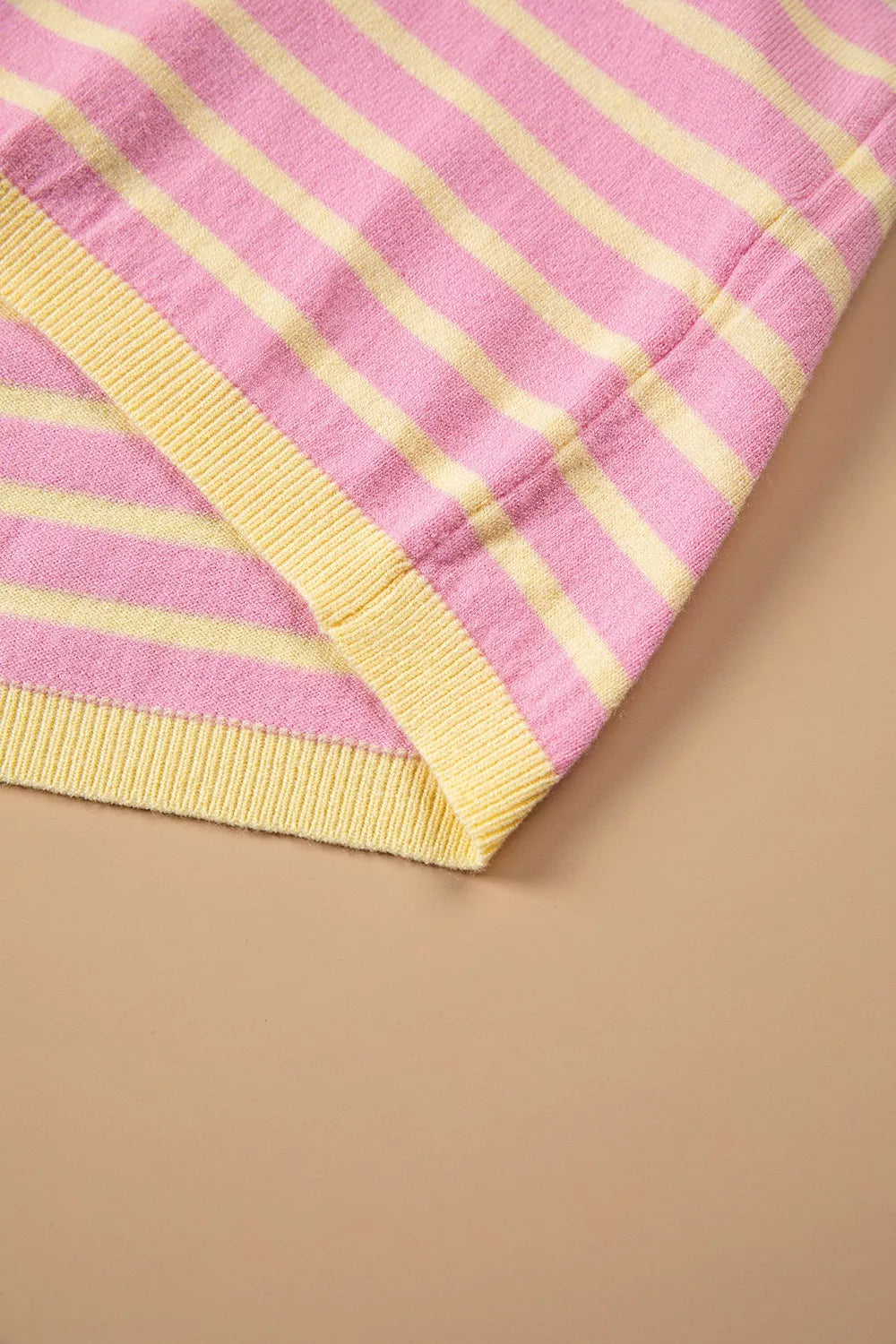 Plus Size Striped Long Sleeve Button Detail Sweater in Dusty Pink, view 12