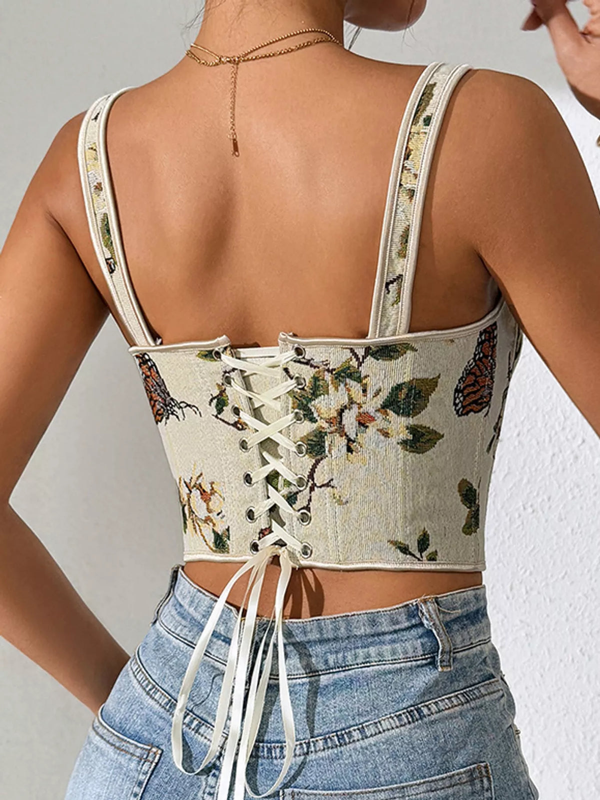 Floral Lace Up Back Tank, view 8