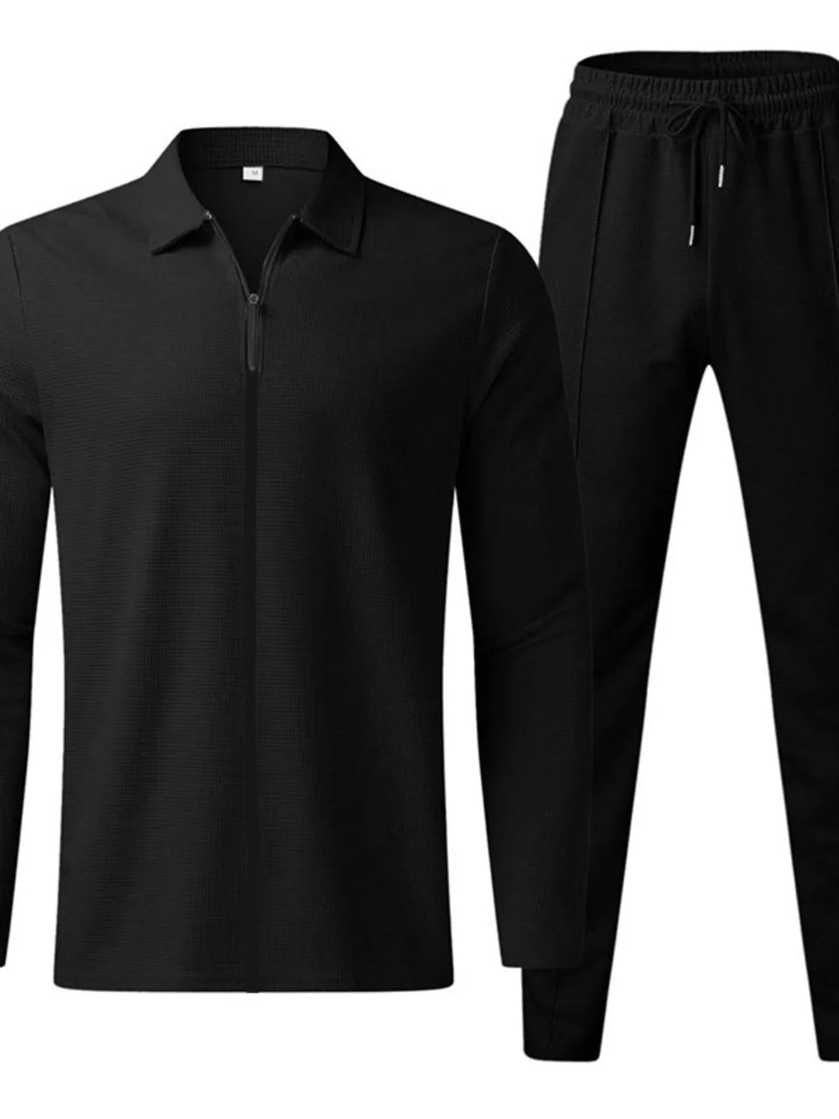 Men's Full Size Zip Up Top and Pants Set Plus Size in Black