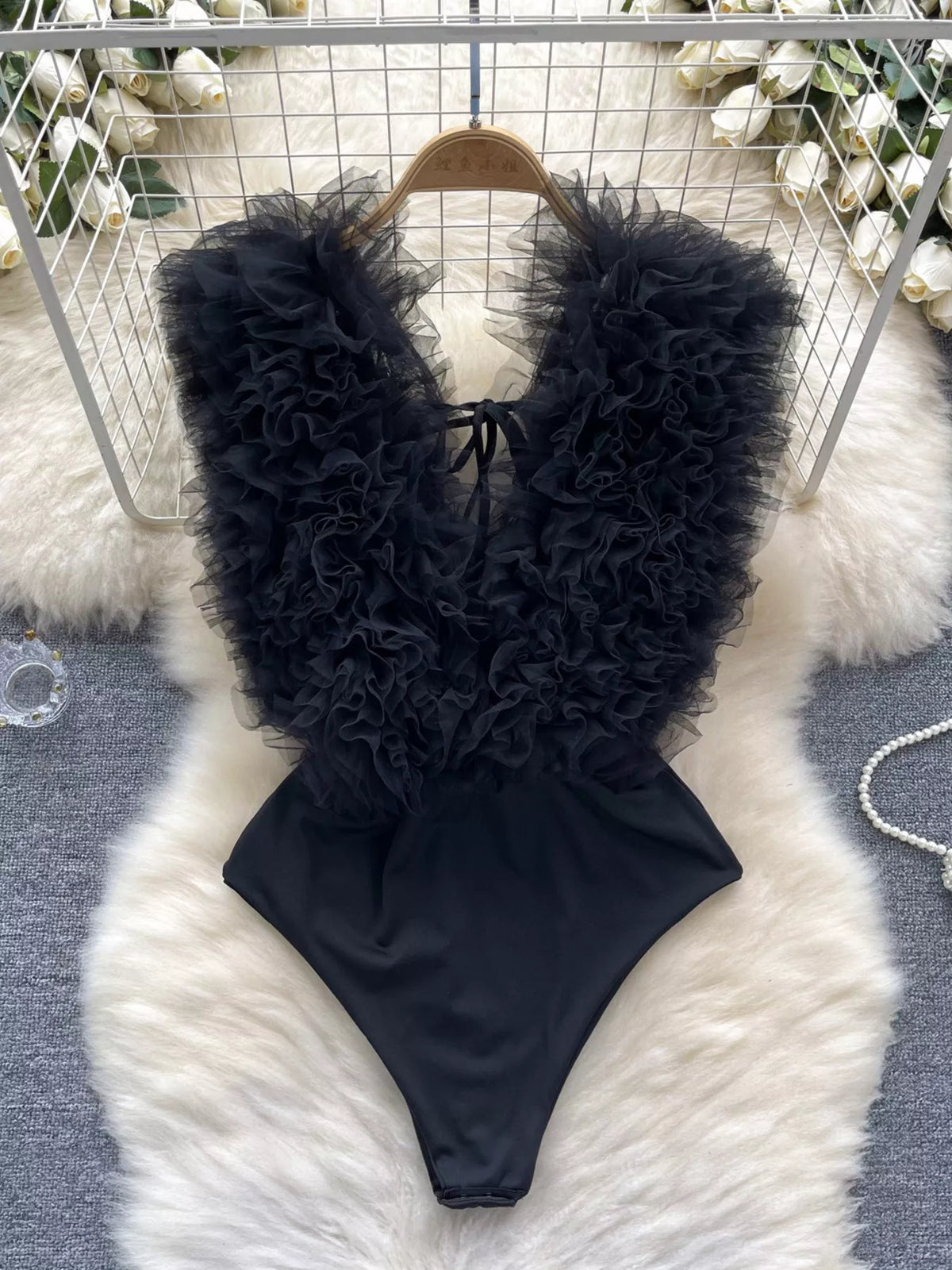 Ruffle Trim Sleeveless Bodysuit - Lilixa.store
