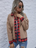 Plaid Trim Long Sleeve Jacket - Lilixa.store