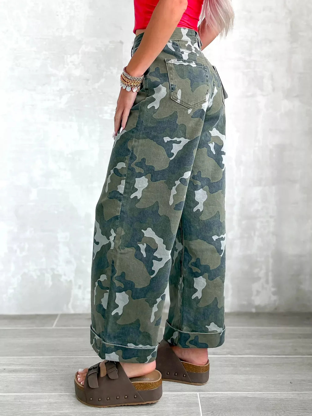 High-Waisted Camouflage Wide-Leg Jeans - Lilixa.store