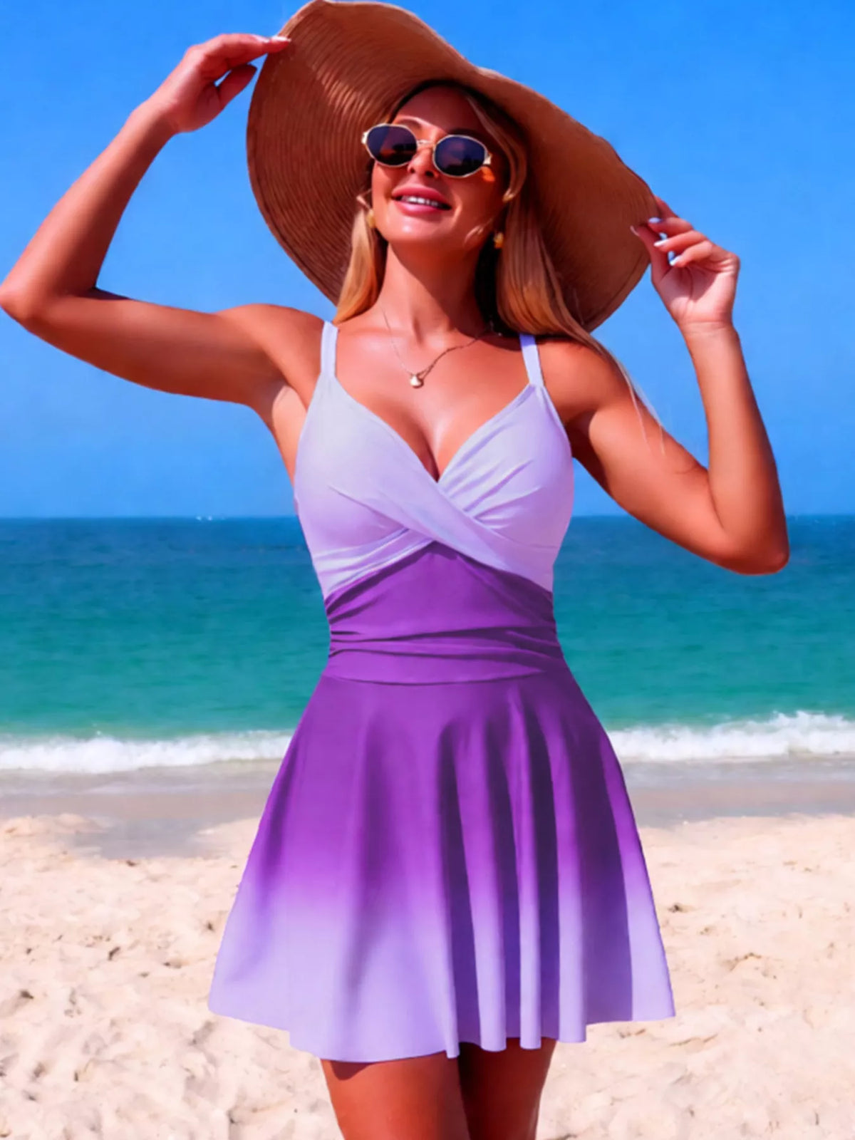 V-Neck Gradient One-Piece Swimsuit - Lilixa.store