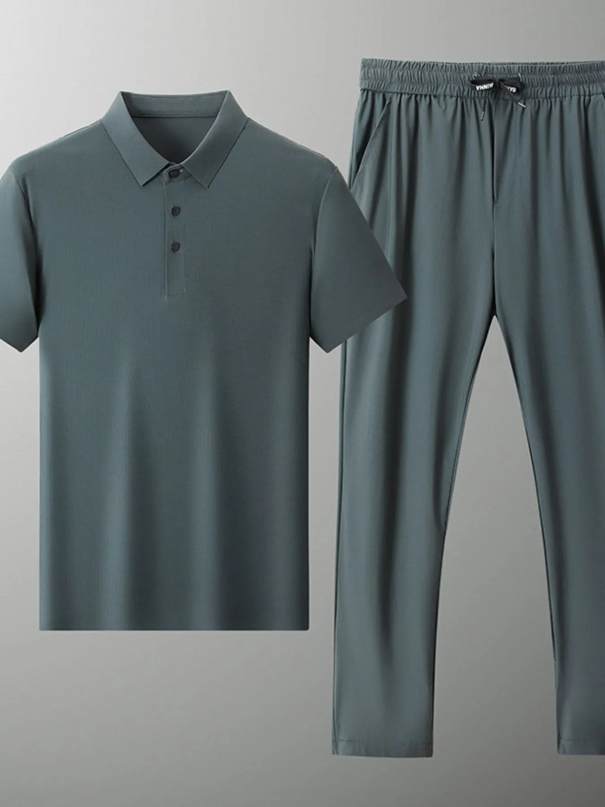 Men's Full Size Button Detail Short Sleeve Polo Plus Size in Grey