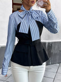 Striped Long Sleeve Blouse with Bow Tie - Lilixa.store