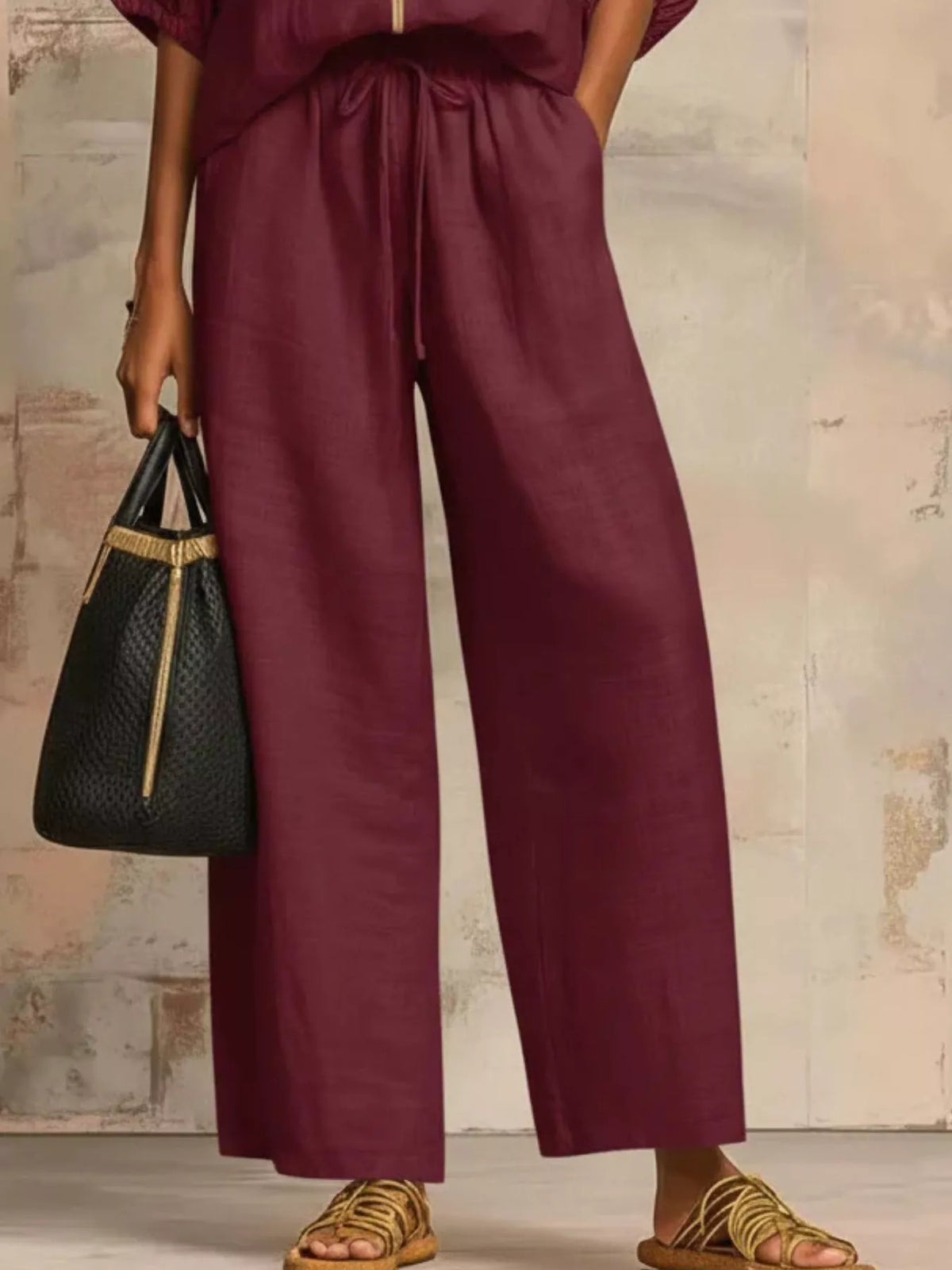 Full Size Zip-Front Top and Wide-Leg Pants Set Plus Size - Lilixa.store