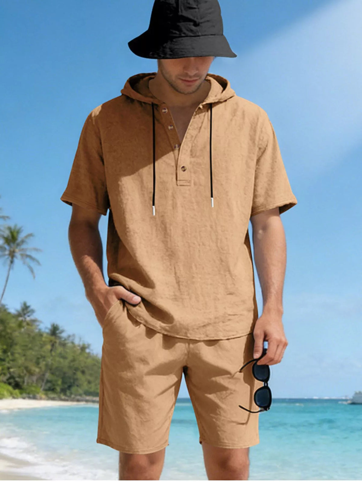 Men's Full Size Casual Short Sleeve Hooded Top & Shorts Set Plus Size - Lilixa.store