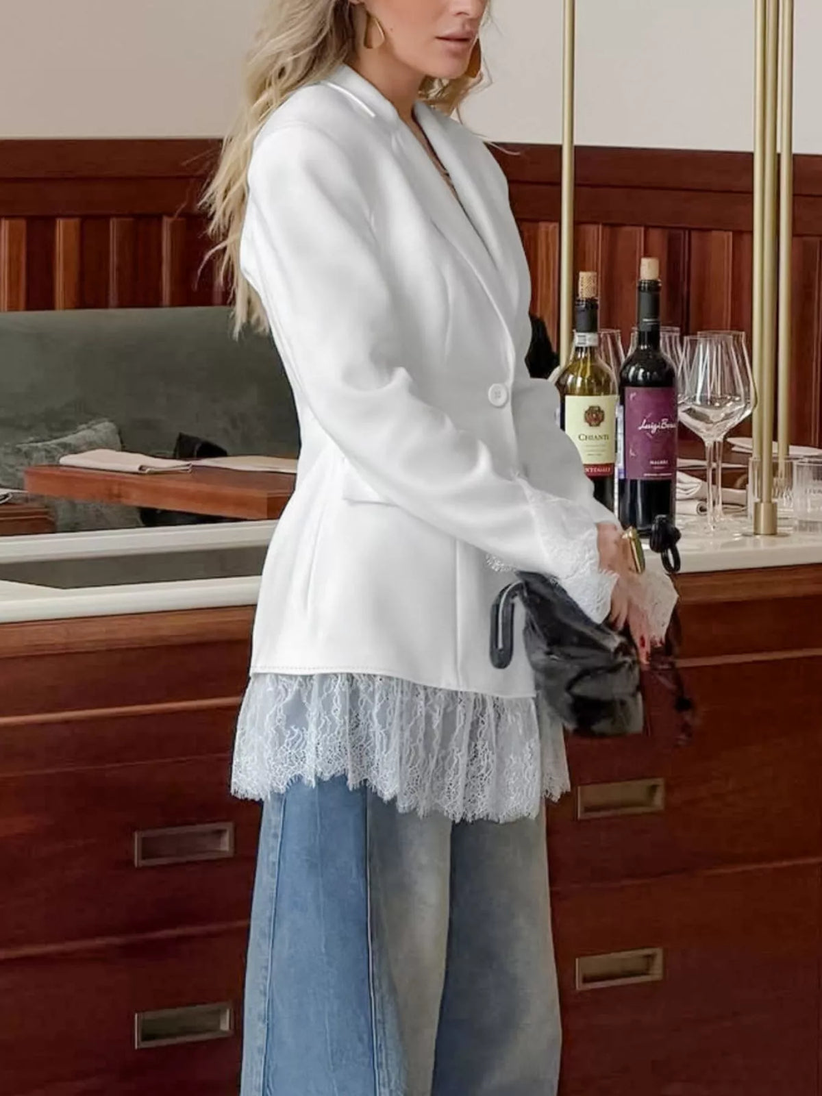 Lace Hem Lapel Collar Blazer - Lilixa.store