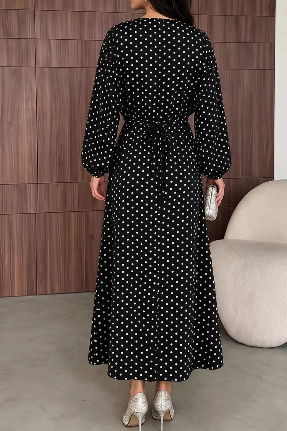 Polka Dot Long Sleeve Maxi Dress - Lilixa.store