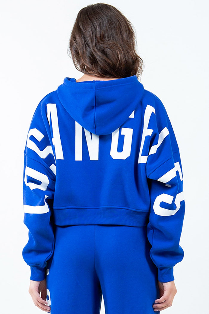 American Bazi Letter Graphic Long Sleeve Drawstring Cropped Hoodie - Lilixa.store