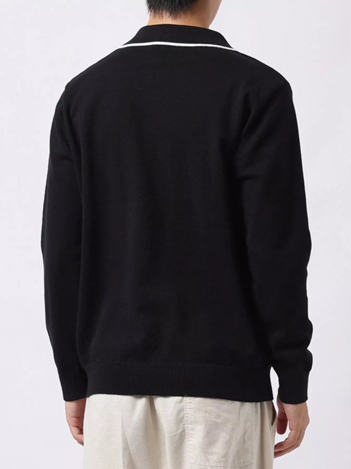 Men's Plus Size Long-Sleeve Contrast Trim Polo