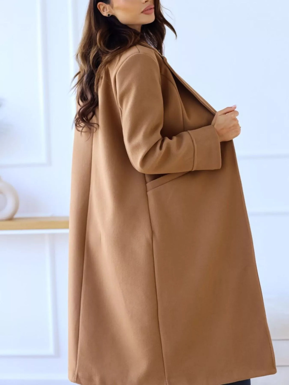 Lapel Collar Wool Blend Overcoat, view 3