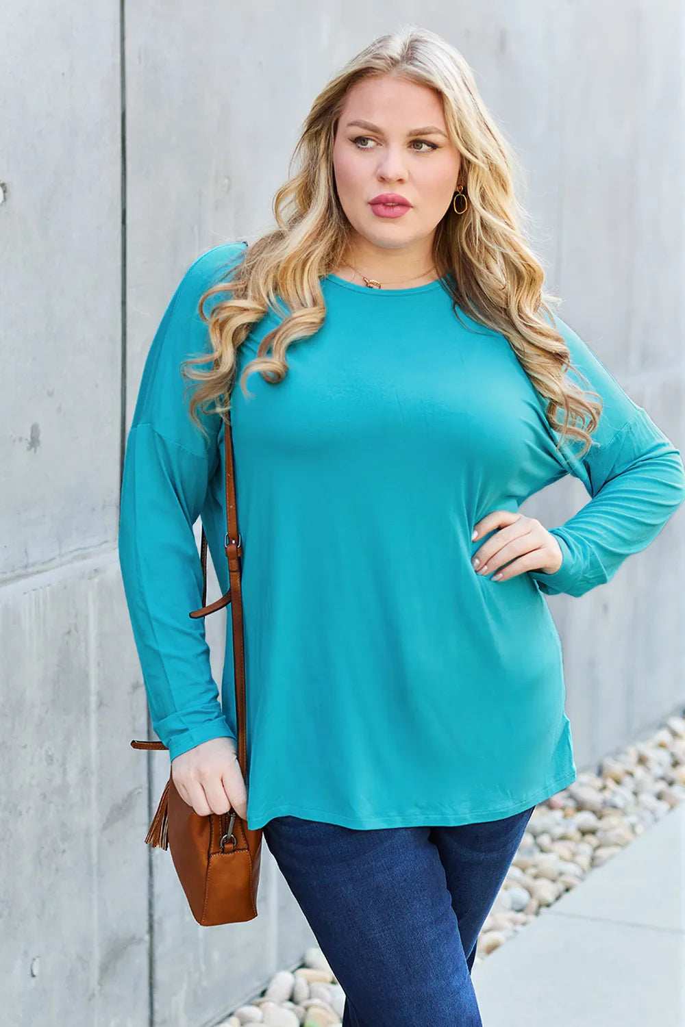 Basic Bae Full Size Round Neck Dropped Shoulder T-Shirt - Lilixa.store