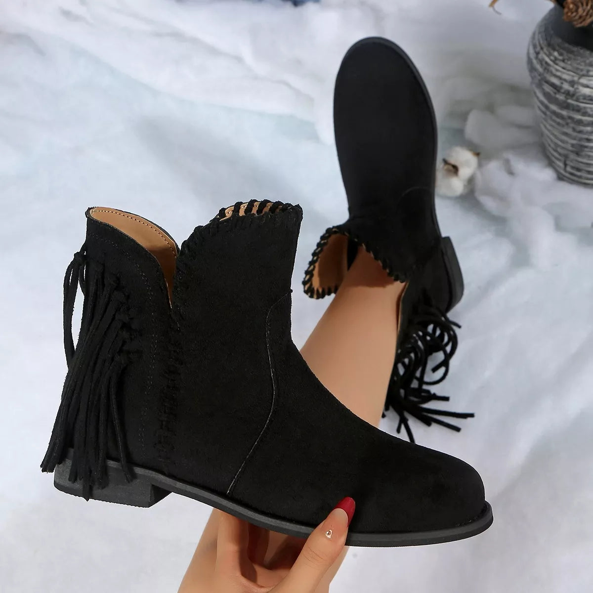 Fringe Point Toe Ankle Boots - Lilixa.store