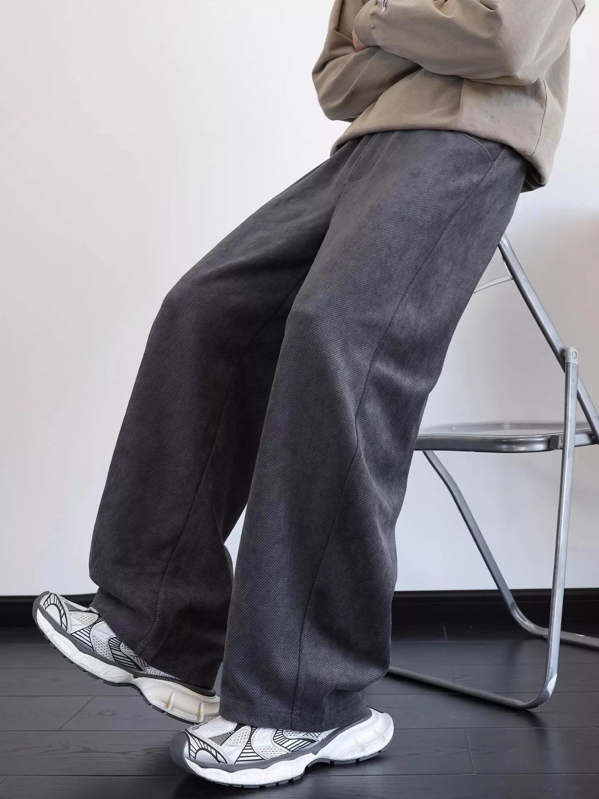 Men's Plus Size Vintage Washed Wide Leg Pants in Dark Gray