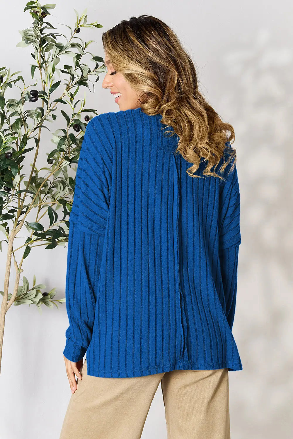 Basic Bae Full Size Ribbed Round Neck Slit Knit Top - Lilixa.store