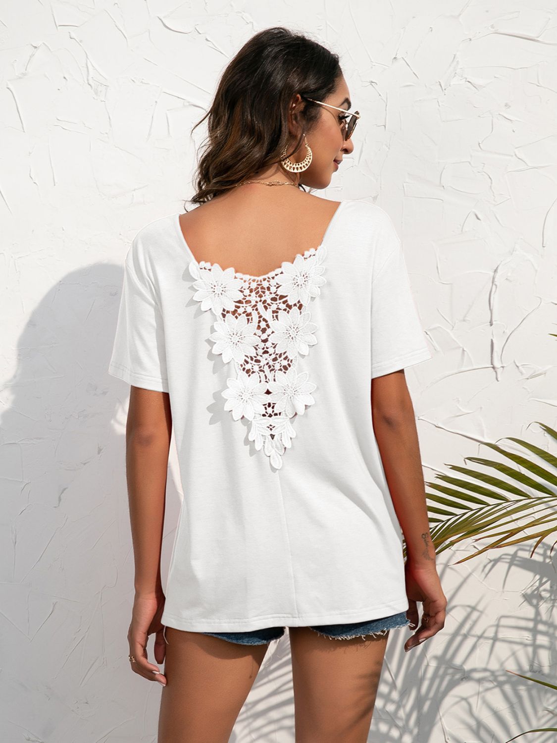 Ivy Lane Lace Trim Short Sleeve Top in White