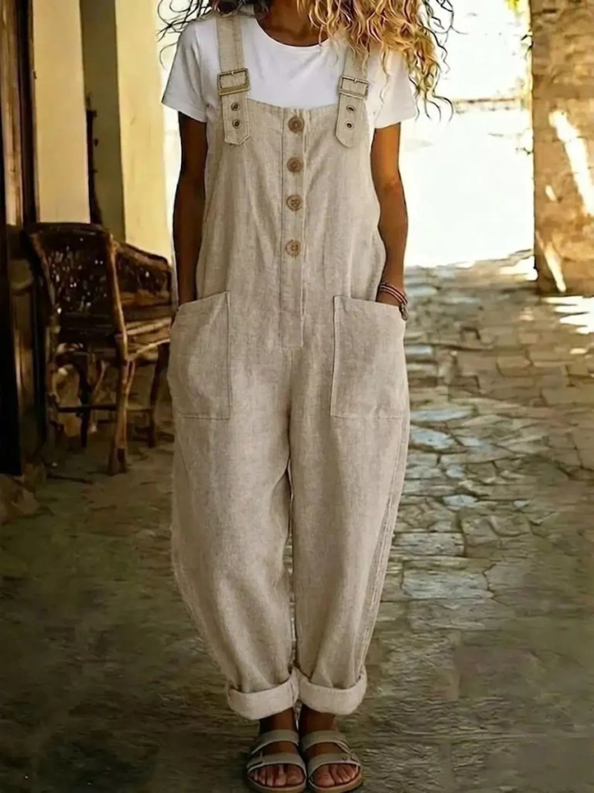 Casual Button Front Wide Leg Overalls - Lilixa.store