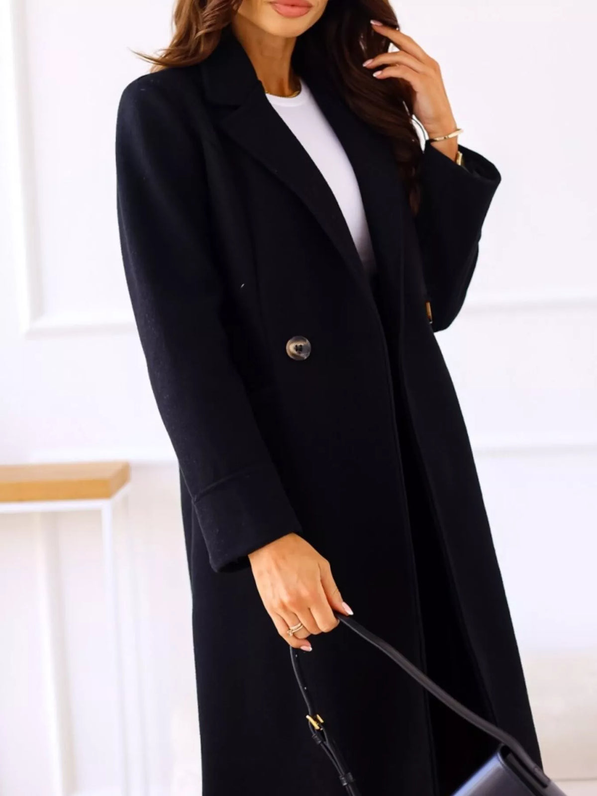 Lapel Collar Wool Blend Overcoat, view 12