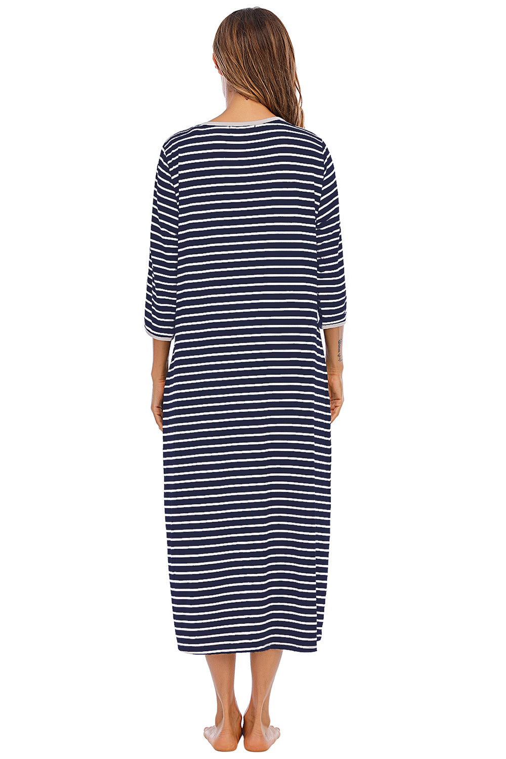 Round Neck Three-Quarter Sleeve Midi Night Dress - Lilixa.store