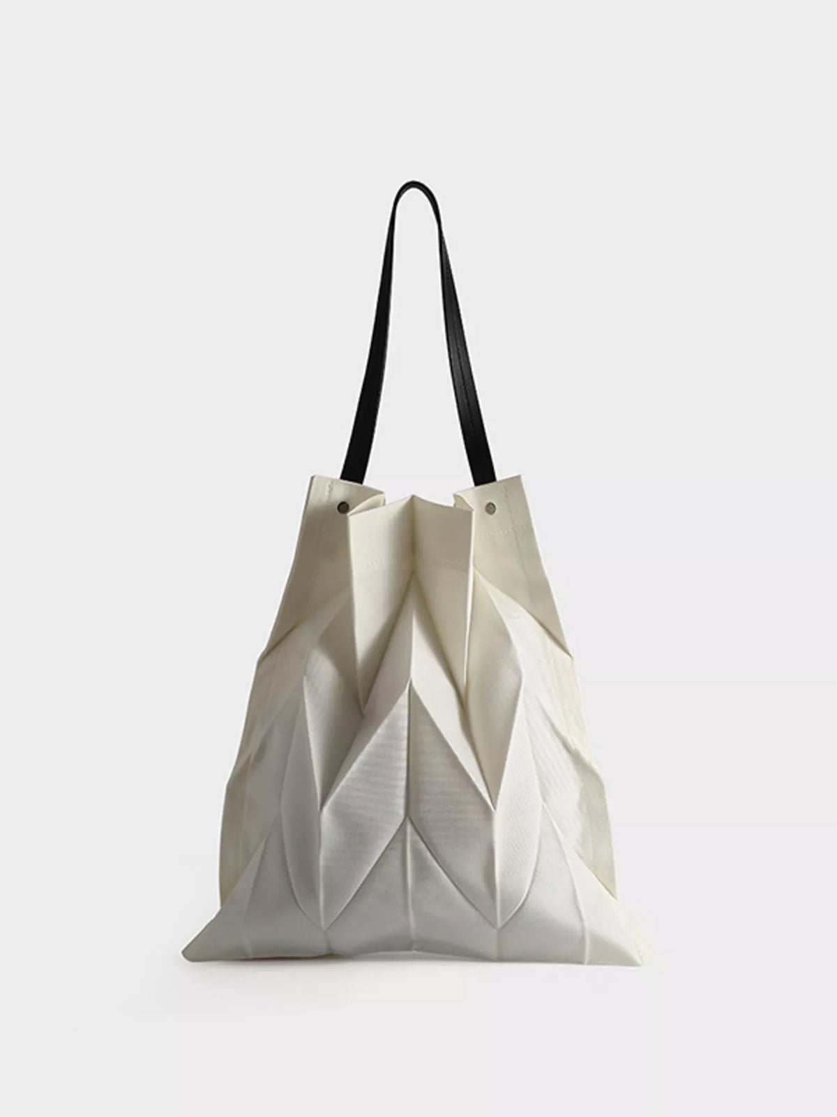 Minimalist Geometric Pleated Tote Handbag in White