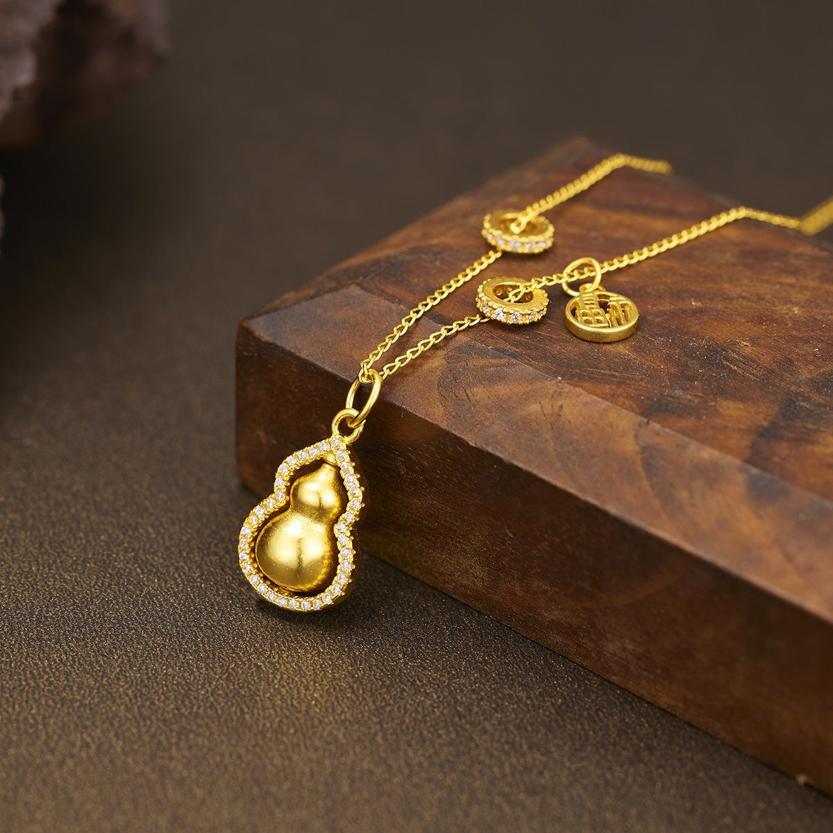 18K Gold-Plated Gourd Pendant Necklace, view 4