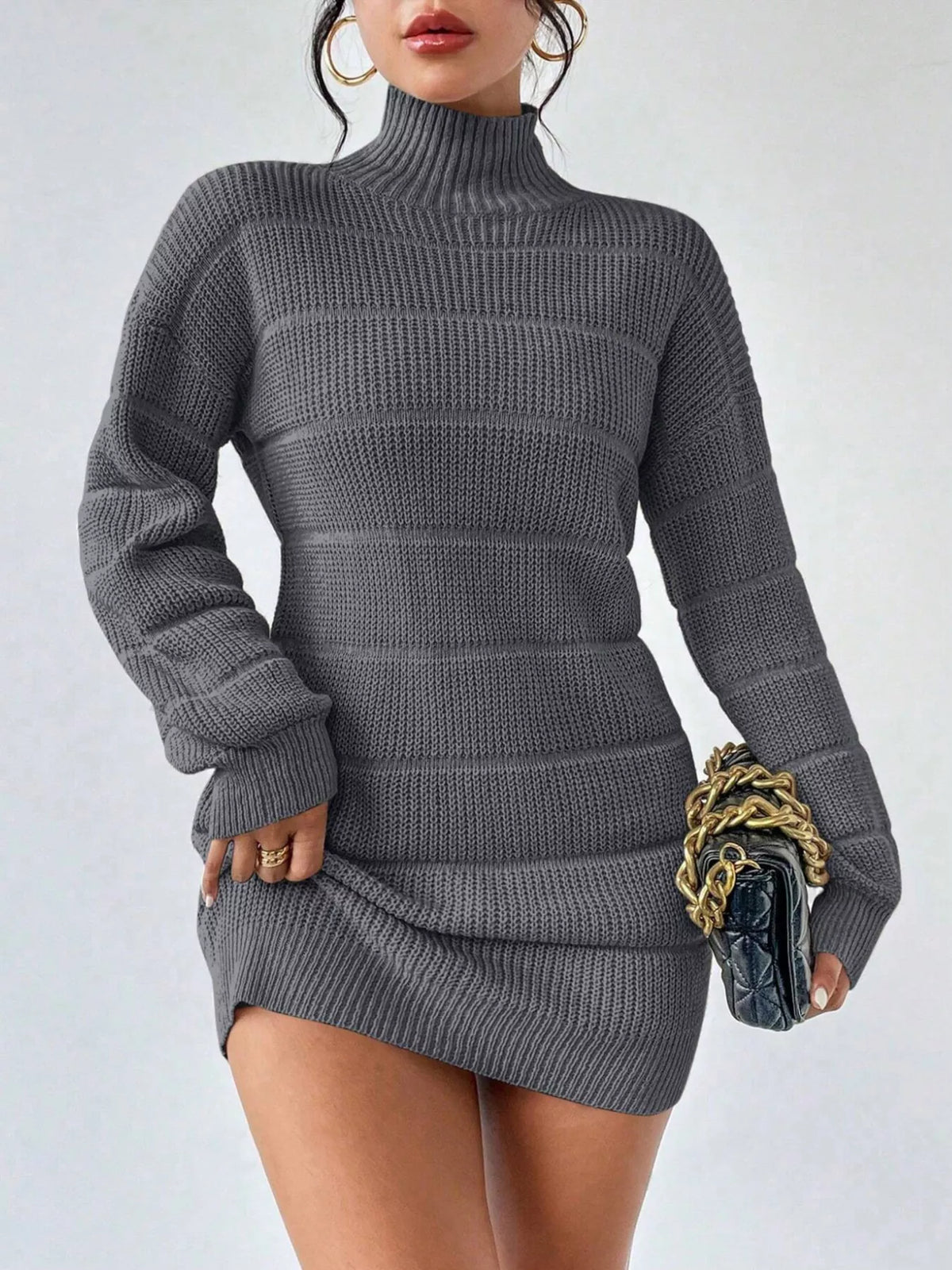 Turtleneck Long Sleeve Sweater Dress