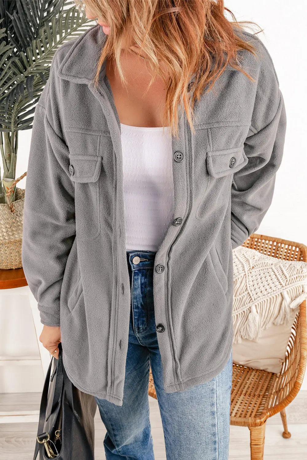 Button Up Collared Neck Long Sleeve Jacket, view 9