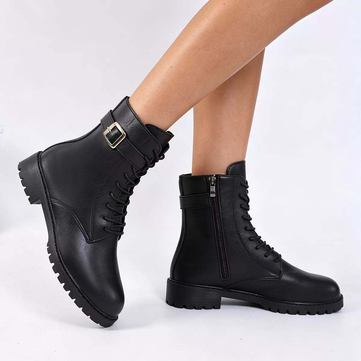 Round Toe Lace Up Boots - Lilixa.store