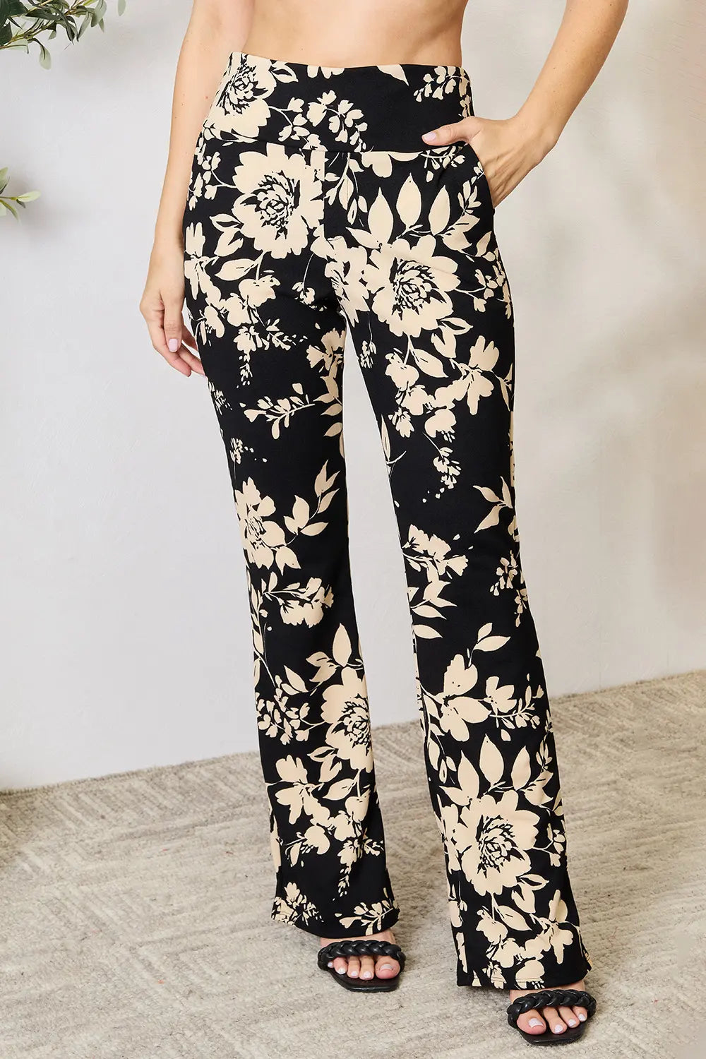 Heimish Full Size High Waist Floral Flare Pants Plus Size - Lilixa.store