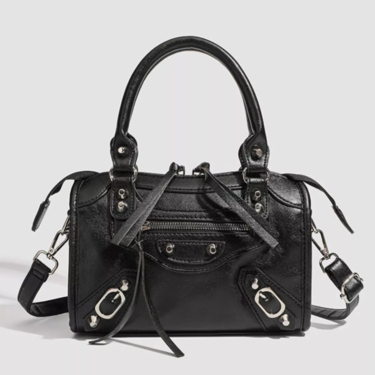 Motorcycle Style Studded Leather Crossbody Bag