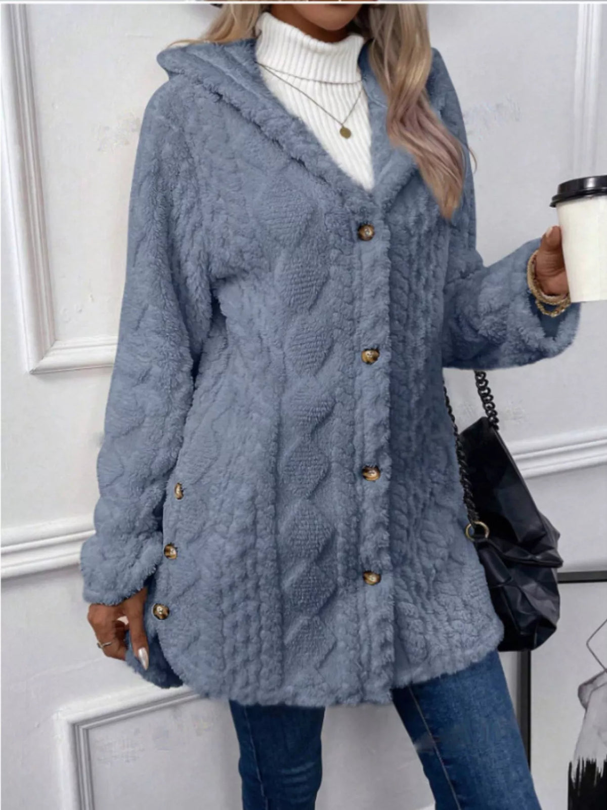 Hooded Button-Down Fleece Outerwear - Lilixa.store