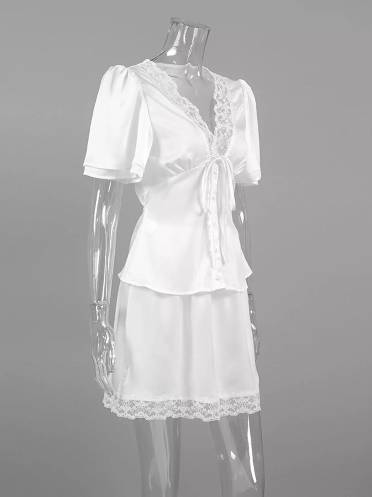 Lace Detail Short Sleeve Top and Skirt Set, view 3