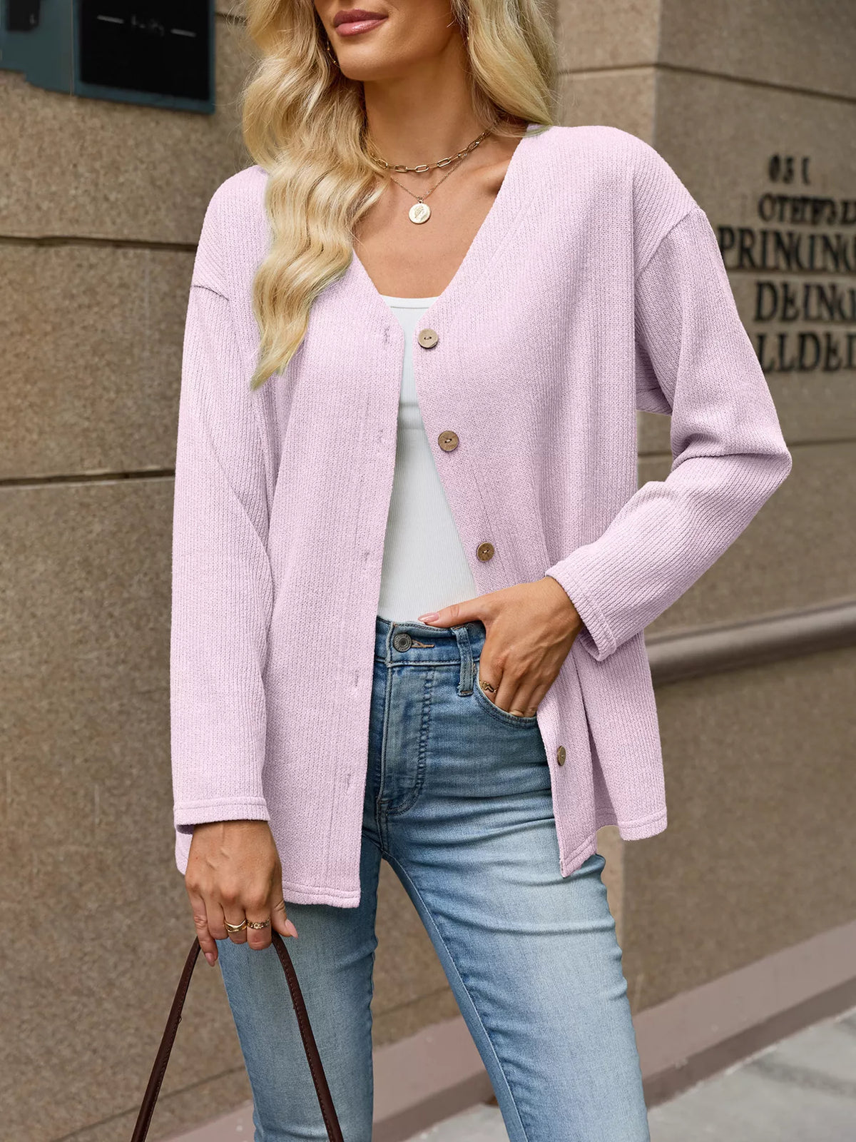 V-Neck Button-Down Cardigan - Lilixa.store