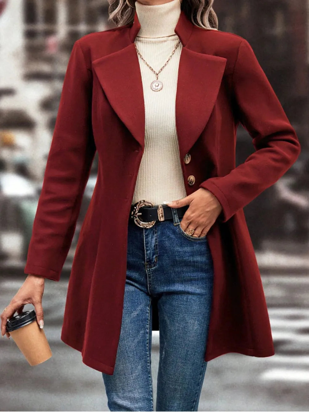 Collared Neck Button Up Long Sleeve Coat, view 8