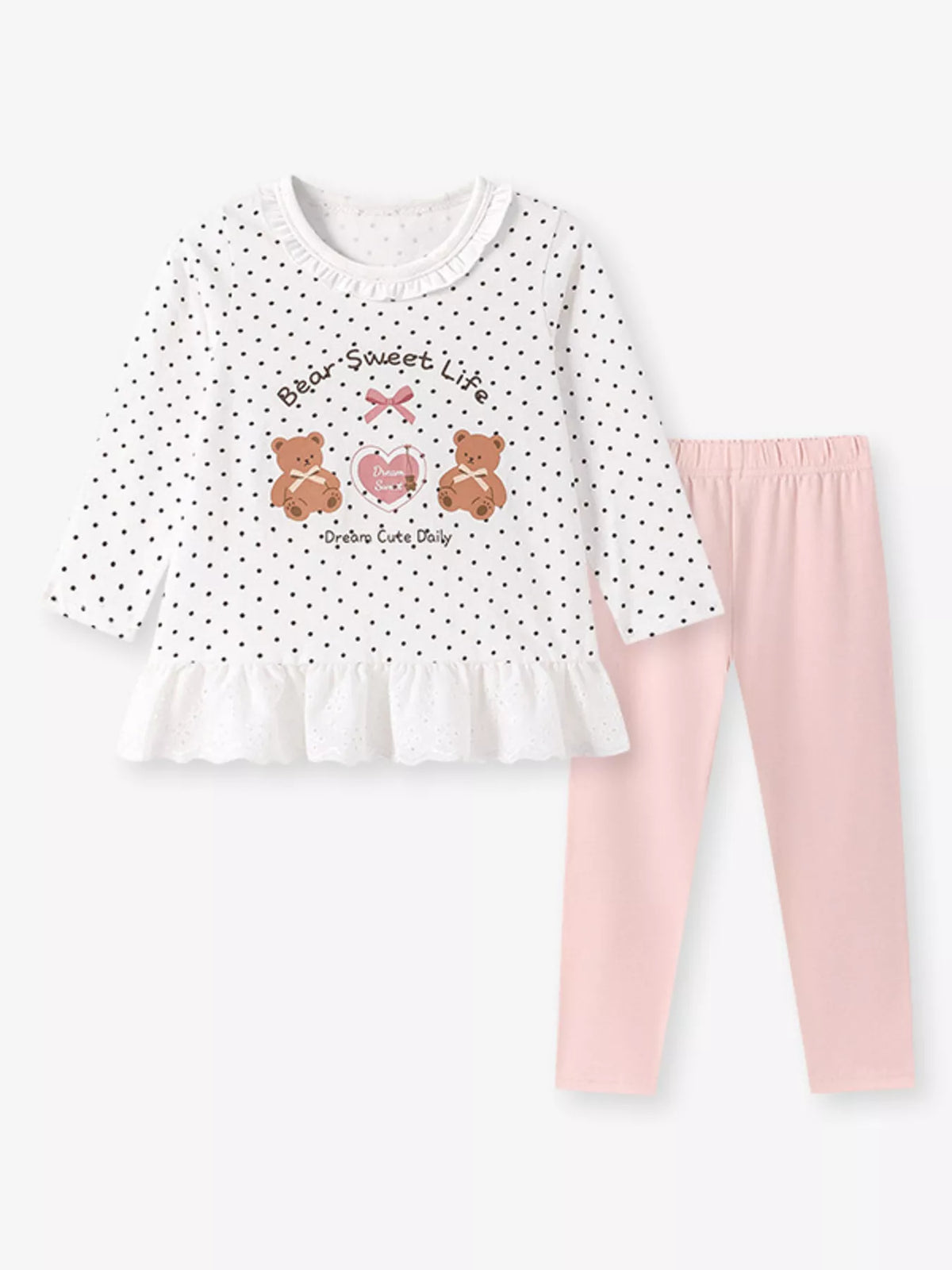 Children's Polka Dot Bear Long-Sleeve Top and Leggings Set - Lilixa.store
