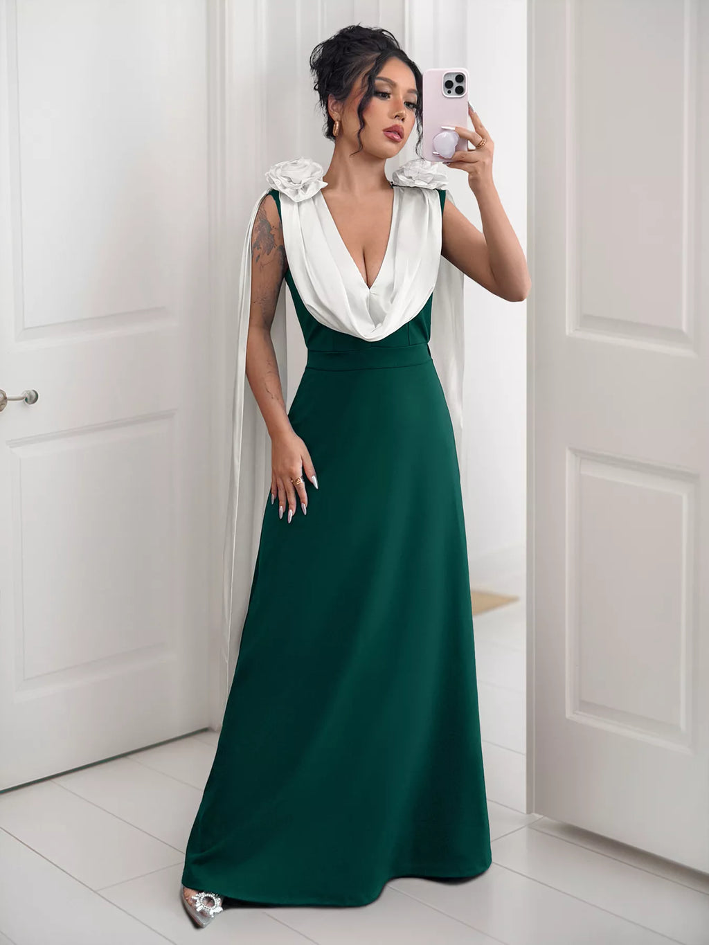 Floral Applique Two Tone Maxi Dress - Lilixa.store