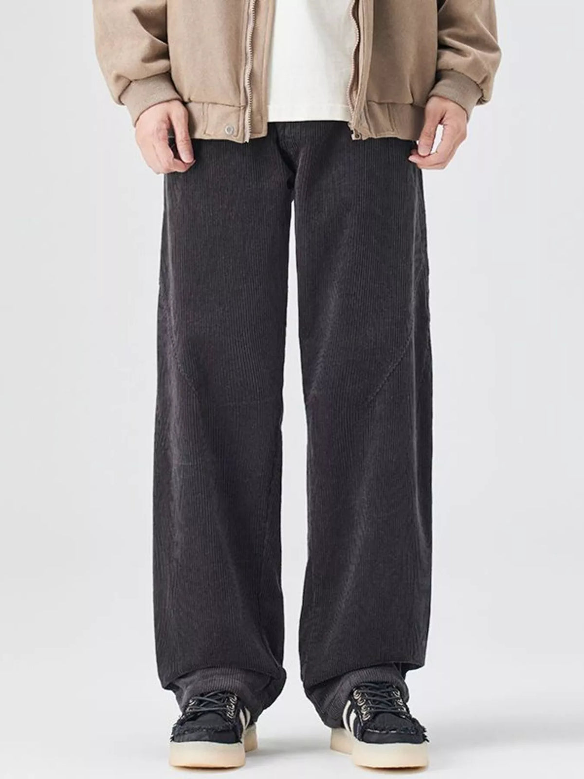 Men's Plus Size Relaxed Fit Corduroy Pants in Dark Gray
