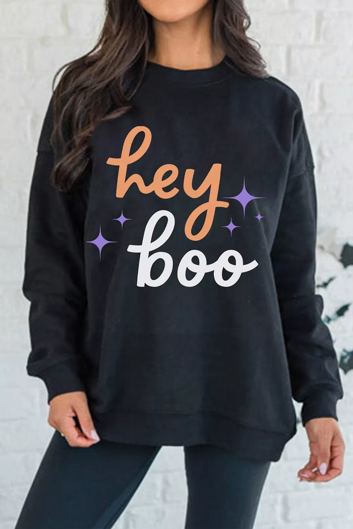 Hey Boo Halloween Sweatshirt in Black