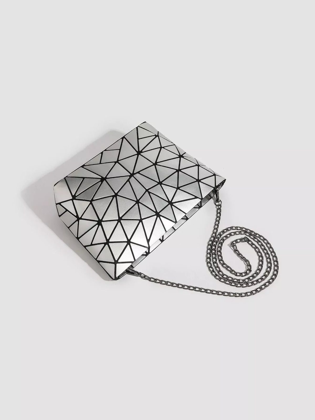 Geometric Metallic Crossbody Bag with Chain Strap, view 3